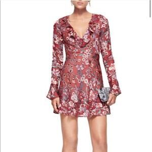 For Love & Lemons Dress Size S Gracie Mini Floral Flutter Flare Ruffle Silk NEW
